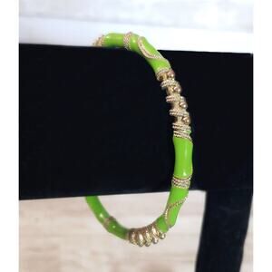 Vintage Bracelet / Bangle Very Ornate Green & Gold Tone